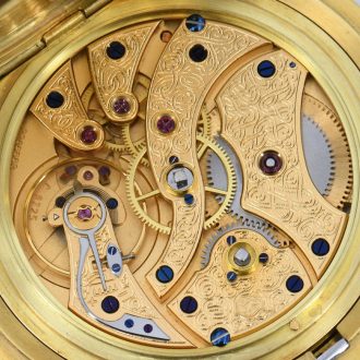 Swiss 18K gold cabriolet pocket watch with chain Circa 1985