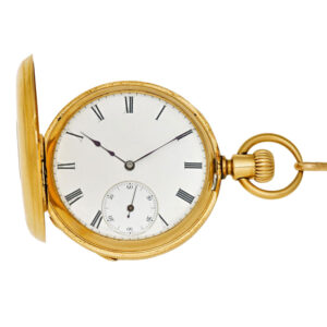 Swiss 18K gold hunting cased lever watch with chain Circa 1870