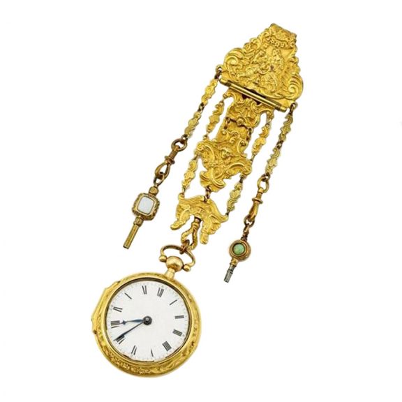 English gold verge watch with matching chatelaine Circa 1840 English gold verge watch with matching chatelaine Circa 1840