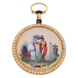 French 18K gold, enamel and pearl set verge watch Circa 1790