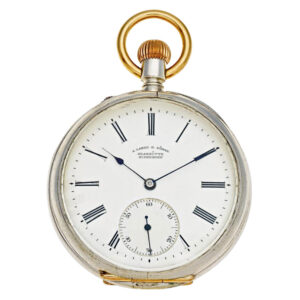 German silver open faced lever watch with chain Circa 1880
