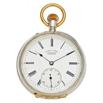 German silver open faced lever watch with chain Circa 1880