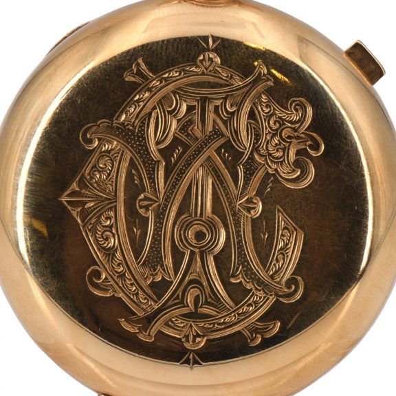 American gold hunting cased lever chronograph Circa 1880 American gold hunting cased lever chronograph Circa 1880