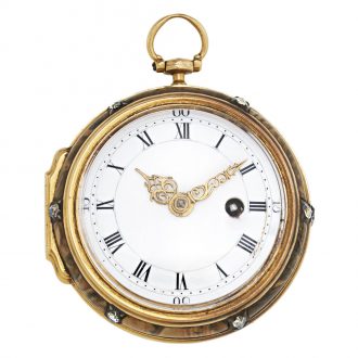 English agate and gold open faced verge watch Circa 1750