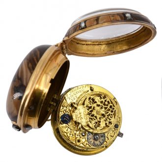 English agate and gold open faced verge watch Circa 1750