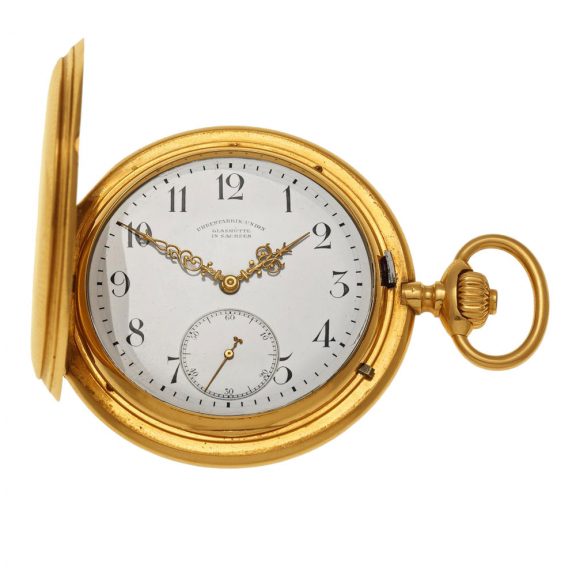 German 18K gold hunting cased precision watch Circa 1895
