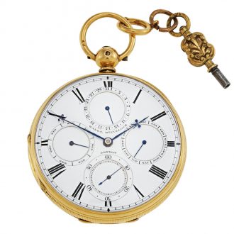 English gold open faced lever watch with calendar Circa 1861