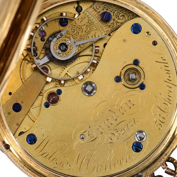 English gold open faced lever watch with calendar Circa 1861 English gold open faced lever watch with calendar Circa 1861