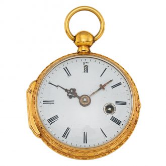 French gold and enamel open faced keywound verge Circa 1830