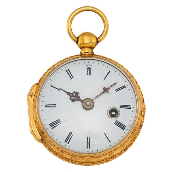 French gold and enamel open faced keywound verge Circa 1830 French gold and enamel open faced keywound verge Circa 1830