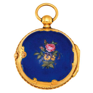 French gold and enamel open faced keywound verge Circa 1830
