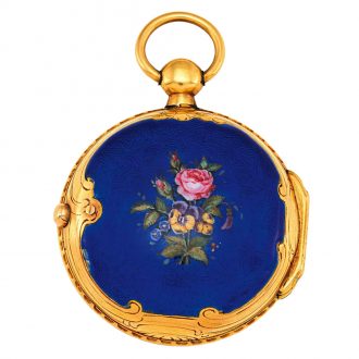 French gold and enamel open faced keywound verge Circa 1830