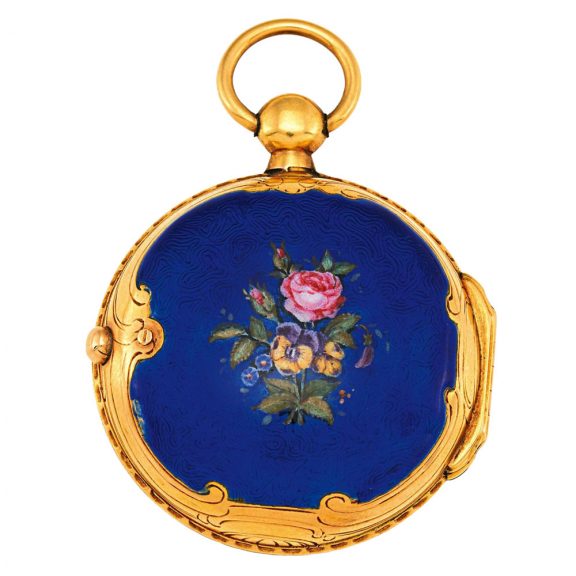 French gold and enamel open faced keywound verge Circa 1830