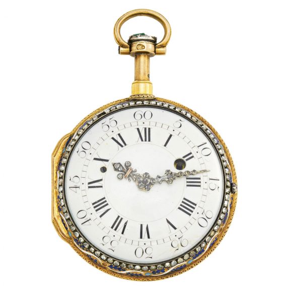 French gold, enamel and stone set repeating verge watch Circa 1770 French gold, enamel and stone set repeating verge watch Circa 1770