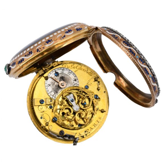 French gold, enamel and stone set repeating verge watch Circa 1770 French gold, enamel and stone set repeating verge watch Circa 1770