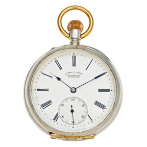 German silver watch with gold elements and chain Circa 1880