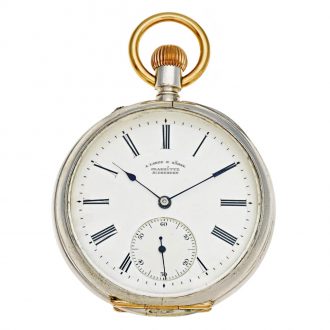 German silver watch with gold elements and chain Circa 1880