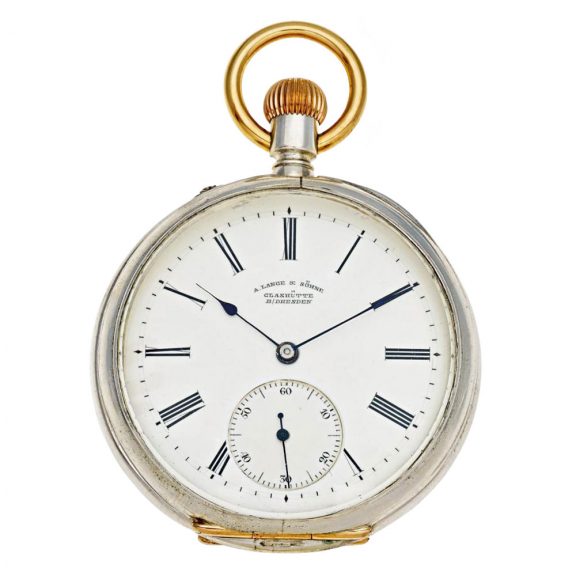German silver watch with gold elements and chain Circa 1880