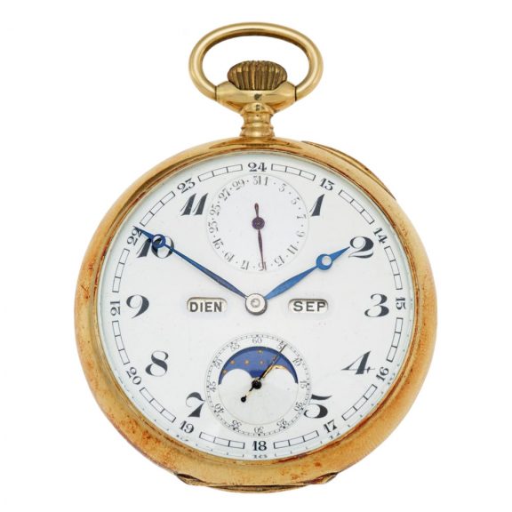 Swiss lever with triple calendar and moon phases Circa 1900