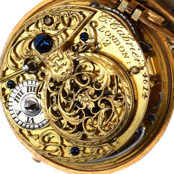 English 20 carat gold pair cased repoussé pocket watch Circa 1750 English 20 carat gold pair cased repoussé pocket watch Circa 1750
