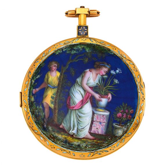 Fine French fire gilt and enamel verge pocket watch Circa 1810