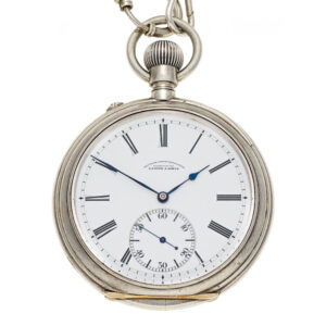 Large German silver open faced lever watch with chain Circa 1920
