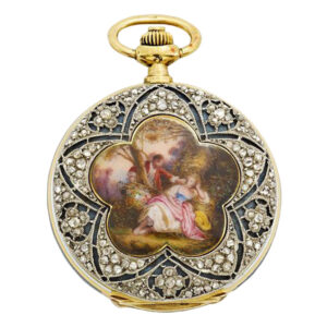 Swiss 18K gold, enamel and diamond set ladies' watch Circa 1860