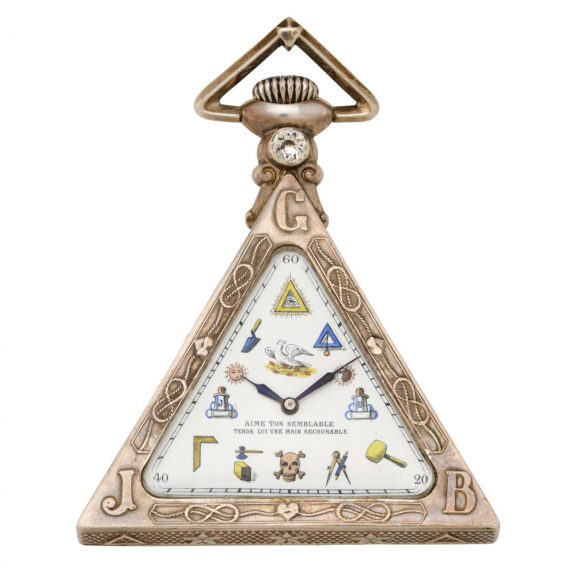 Fine Swiss silver triangle shaped Masonic pocket watch Circa 1900