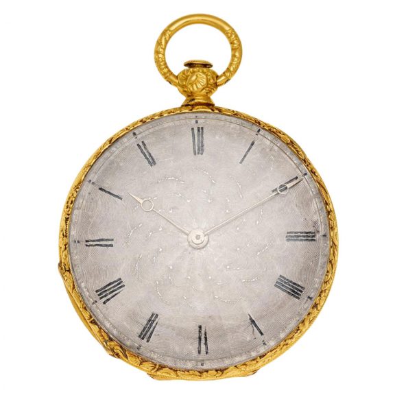 Swiss 18 carat gold open faced verge watch with key Circa 1850