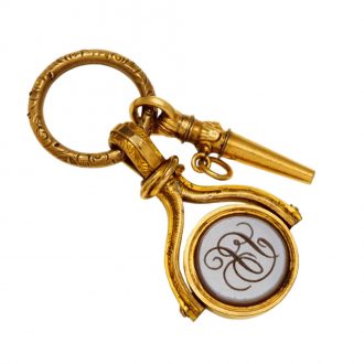 Swiss 18 carat gold open faced verge watch with key Circa 1850