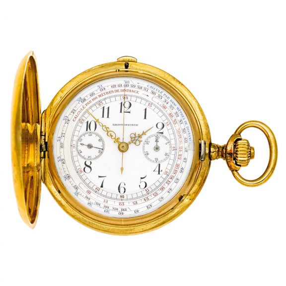 Belgian gold lever watch with chronograph and tachymeter Circa 1910