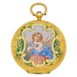Swiss 18 carat gold and enamel hunting cased verge Circa 1870
