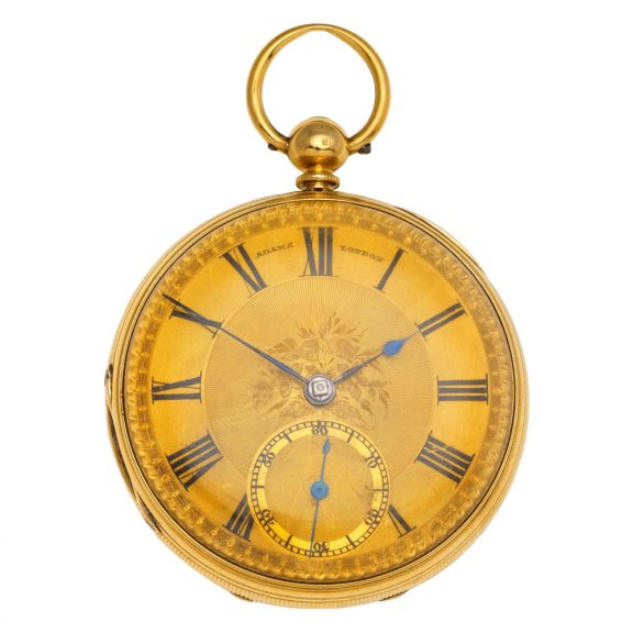 English 18K gold open faced key wound verge watch Circa 1820