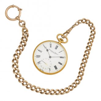 Swiss 18 carat gold open faced lever watch with chain Circa 1915