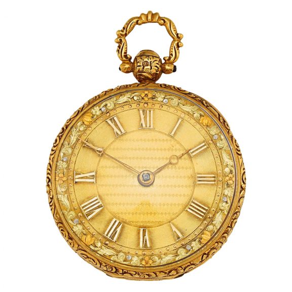 Fine English 18 carat gold open faced verge pocket watch Circa 1865