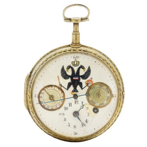 Large French silver open faced verge watch with calendar Circa 1880