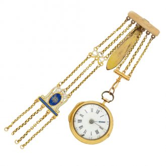 English gold open faced verge pocket watch with chatelaine Circa 1860