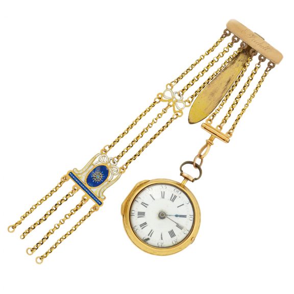 English gold open faced verge pocket watch with chatelaine Circa 1860