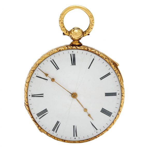 Swiss 18 carat gold open faced striking verge watch Circa 1880