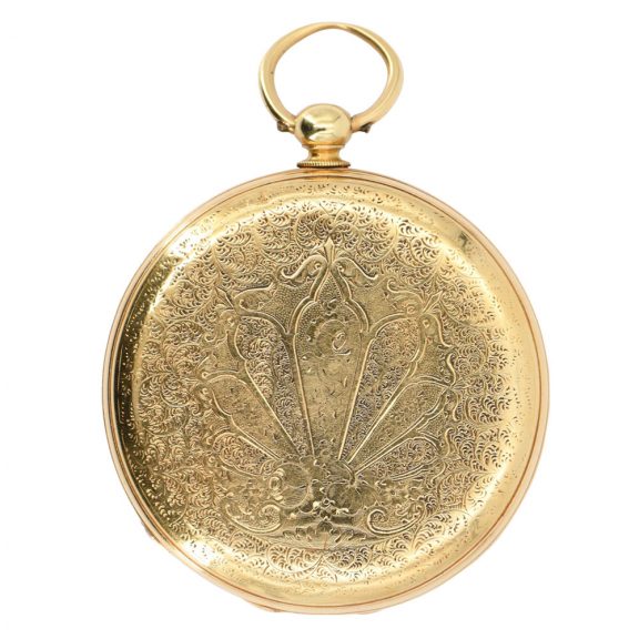 Swiss 18 carat gold open faced key wound pocket watch Circa 1885