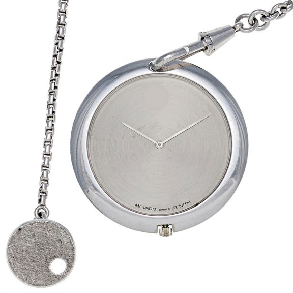 Swiss 18 carat white gold open faced watch with chain Circa 1980