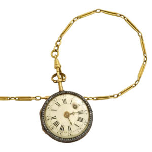 Small French rose gold, enamel and diamond set verge Circa 1800