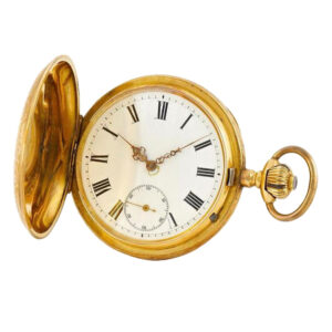 Swiss gold hunting cased watch with equestrian decoration Circa 1920