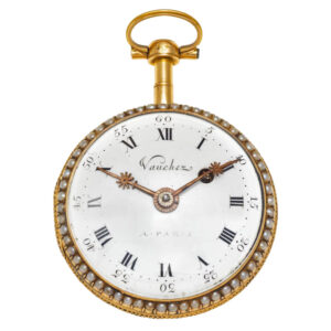 Fine French gold, enamel and pearl set verge watch Circa 1790
