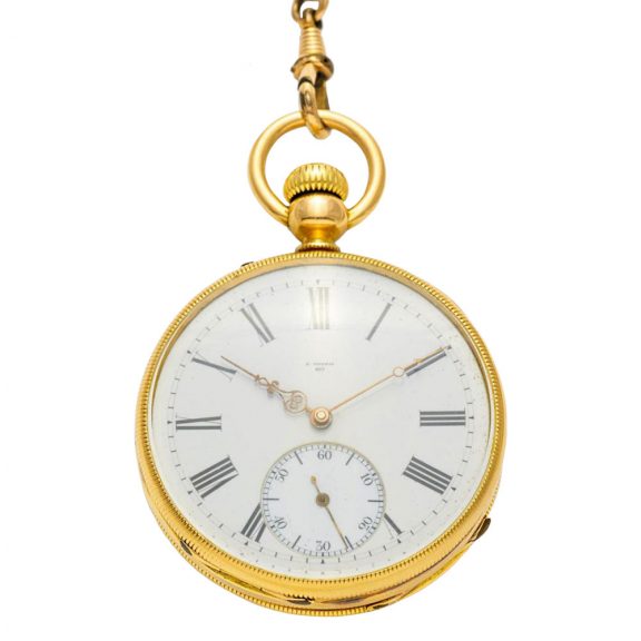 English 18 carat gold and enamel hand wound watch Circa 1880