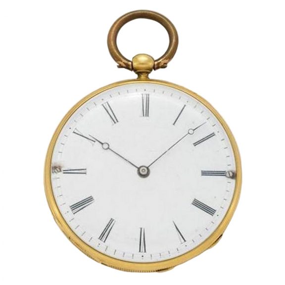 Early Swiss 18 carat gold open faced lever pocket watch Circa 1845