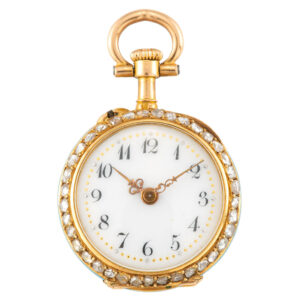 Small Swiss gold, enamel and diamond set lever watch Circa 1905