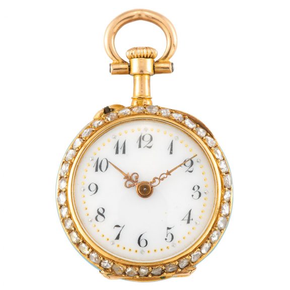 Small Swiss gold, enamel and diamond set lever watch Circa 1905