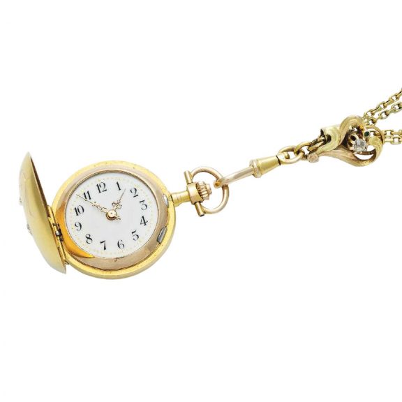 Swiss 18K gold hunting cased ladies' pendant watch Circa 1900