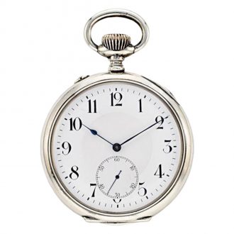 Fine Swiss silver open faced lever pocket watch Circa 1980